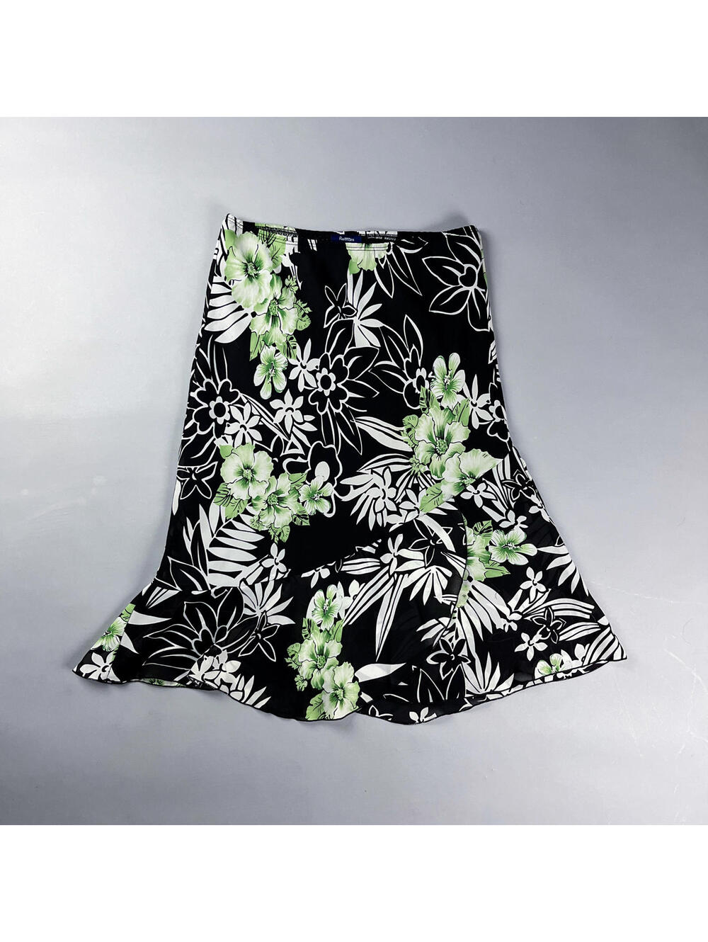 Y2K Flowy Floral Midi Skirt with Green and White Flowers